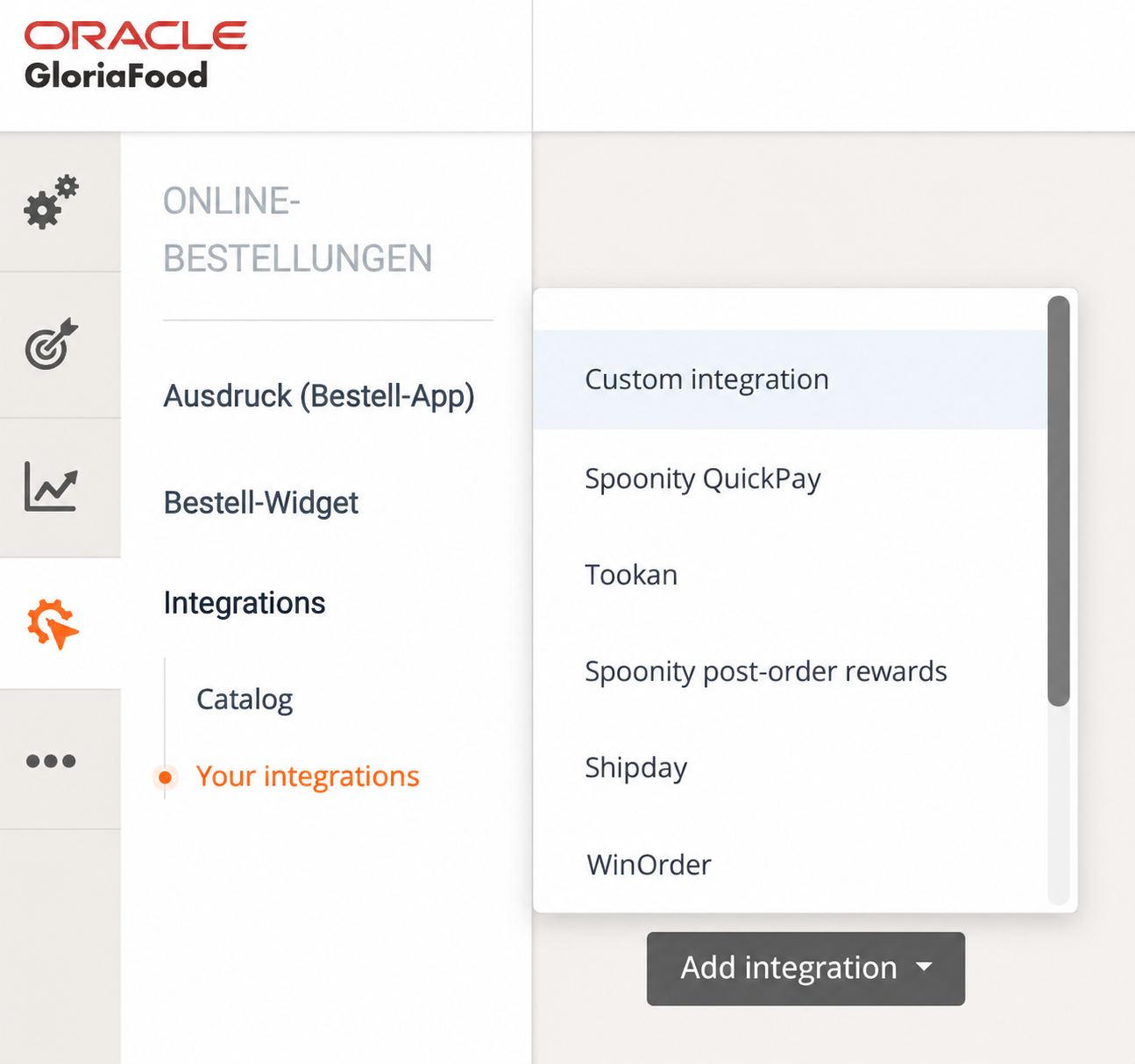 Add integration mit Auswahl Custom integration