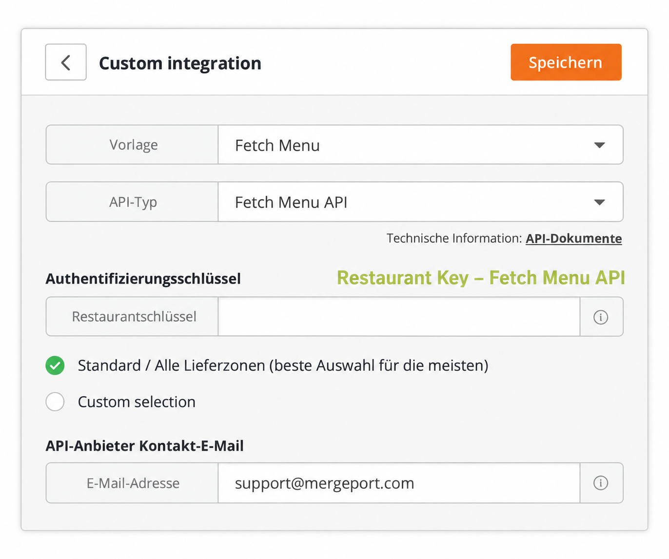 Fetch Menu API mit markiertem Restaurantschlüssel