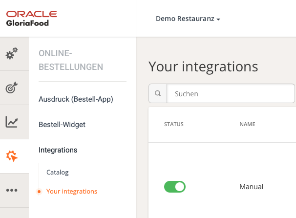 GloriaFood-Navigation zu Your integrations